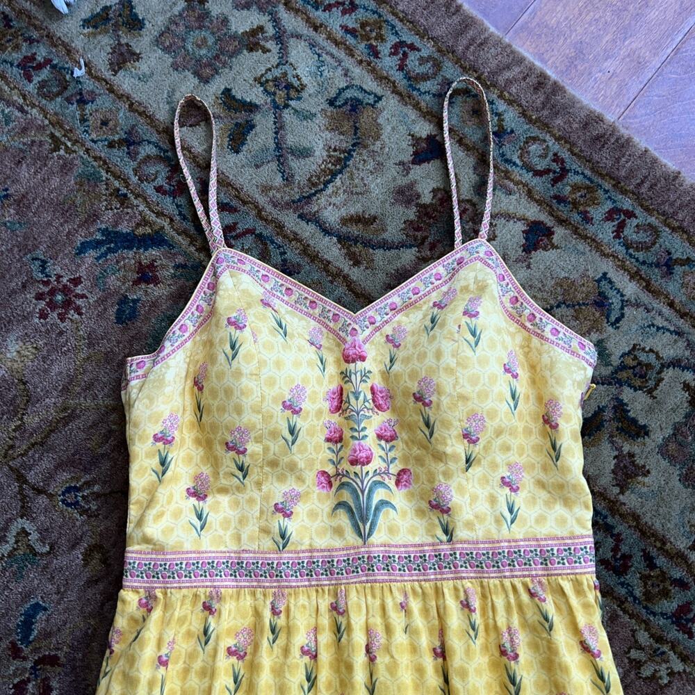 Anita Dongre Yellow Floral Tier Maxi Block Print Flowy Indian Design Sundress M - Picture 3 of 11